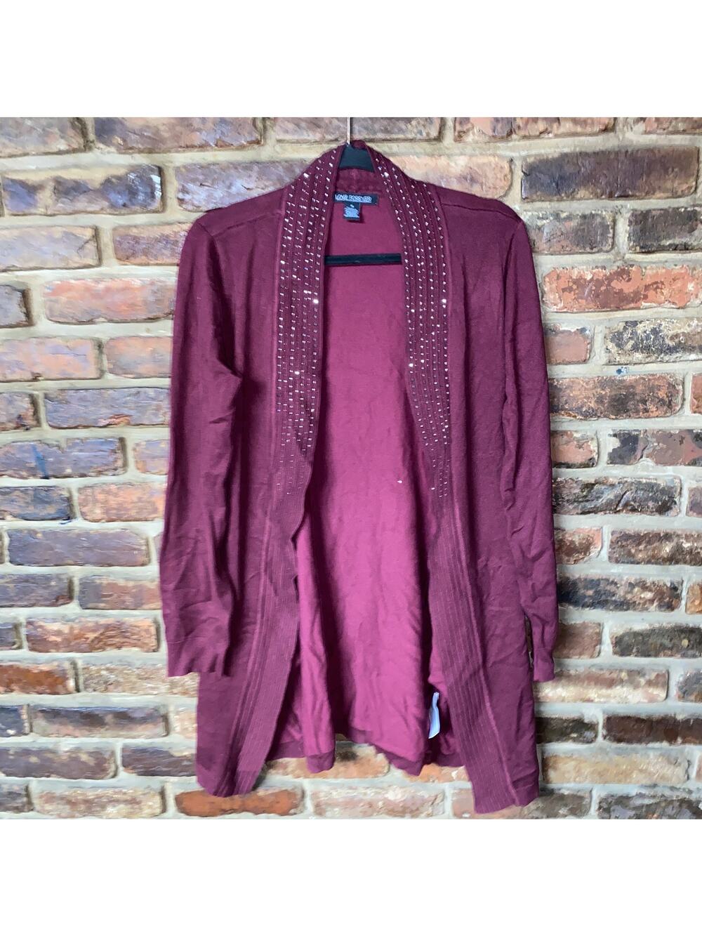 Love Forever Maroon Red Embellished Open Front Cardigan Sweater Size Medium